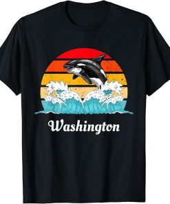 Vintage Washington Distressed Orca Killer Whale Art T-Shirt