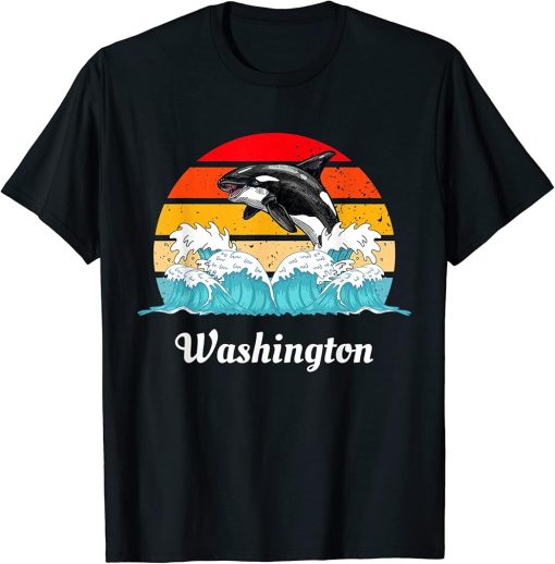 Vintage Washington Distressed Orca Killer Whale Art T-Shirt