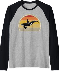 Retro Vintage Funny Orca Whale Ocean Sea Marine Life Lover Raglan Baseball Tee