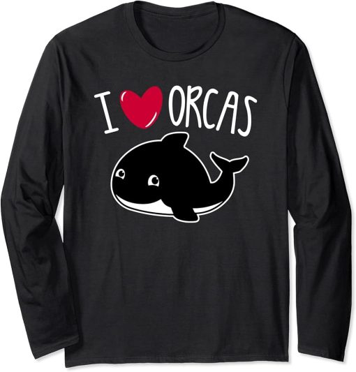 I Love Orcas Funny Orca Killer Whale Lover Cute Art Graphic Long Sleeve T-Shirt